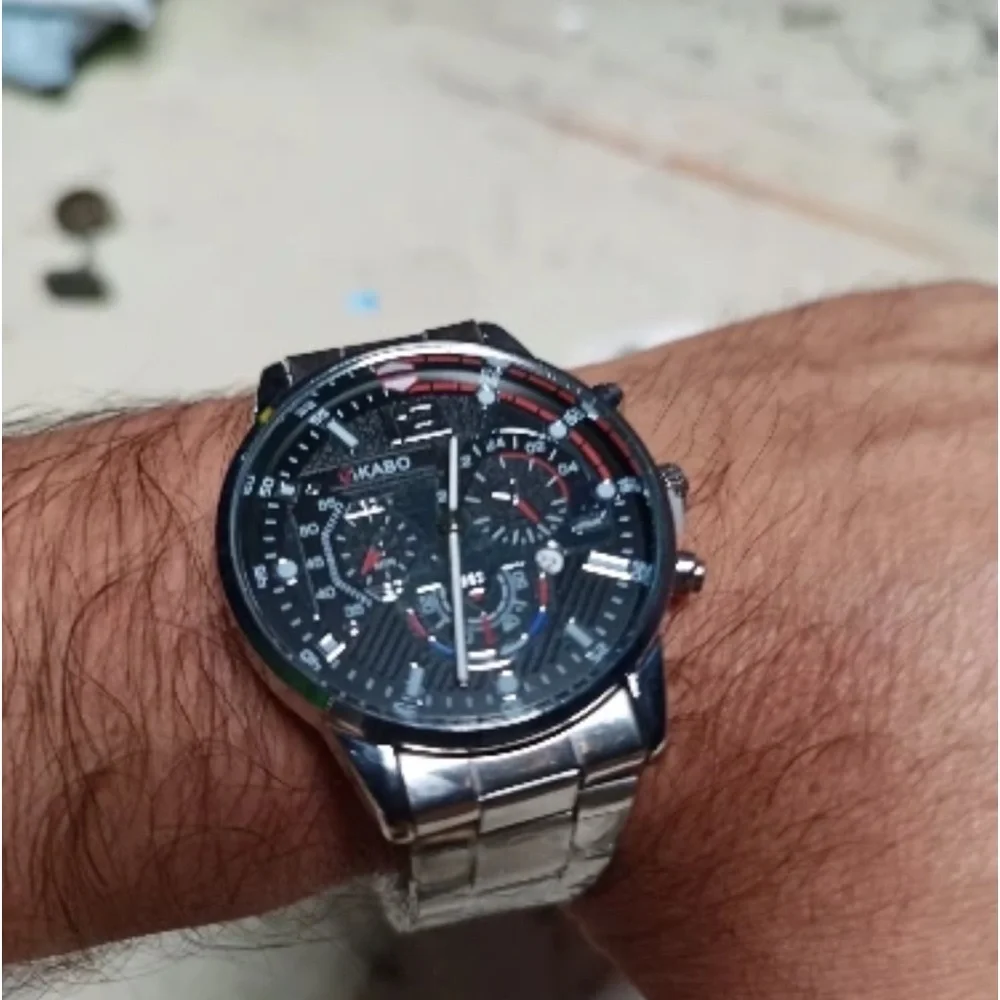 New Silver Chronograph Mens Sport Quartz Waterproof Luxury Stainless Steel Watch - Picture 12 of 13
